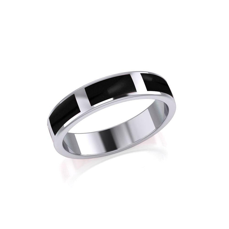 Modern Rectangle Band Inlaid Silver Ring TRI367