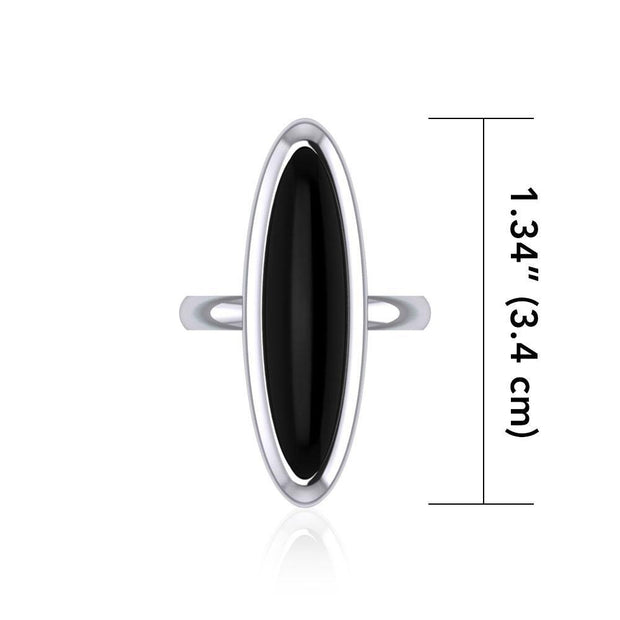 Modern Long Oval Inlaid Silver Ring TRI513