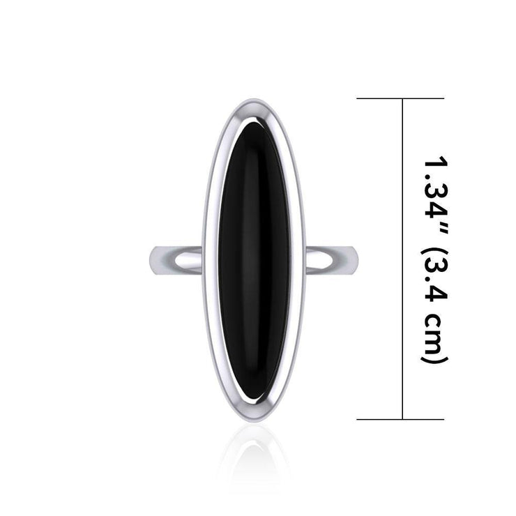 Modern Long Oval Inlaid Silver Ring TRI513