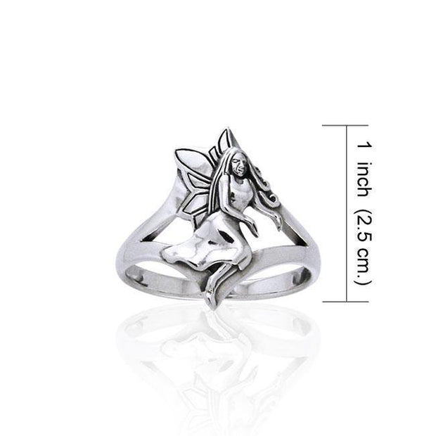 Gesturing fairy in Wiccan world ~ Sterling Silver Jewelry Ring TRI520