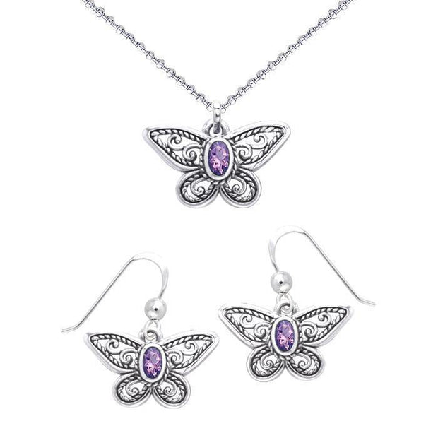 Transform into a beautiful butterfly ~ Sterling Silver Jewelry Set with Splendid Gemstones TSE570