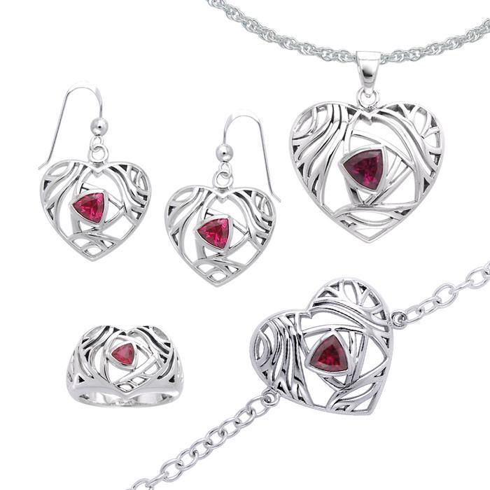 All you need is love ~ Sterling Silver Heart Jewelry Set with a Shimmering Gemstone TSE589